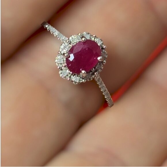 925 Sterling Silver Set, Ring & Earrings with Natural Ruby & NATURAL 52 DIAMONDS - Picture 8 of 14